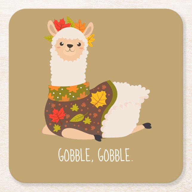 Funny Llama Turkey Thanksgiving  Square Paper Coaster (Front)