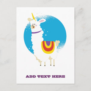 Funny Llama Unicorn Alpaca Kawaii Cute Add Name Postcard