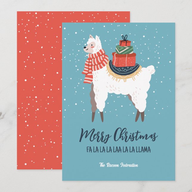 Funny Llama Winter Holiday Merry Christmas Card (Front/Back)
