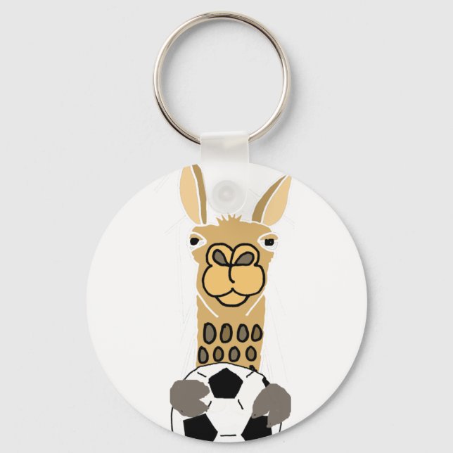 Funny Llama with Soccer Ball Art Key Ring (Front)