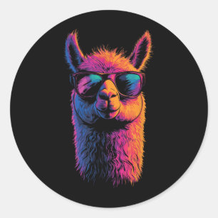 Funny Llama With Sunglasses Colourful No Drama Ani Classic Round Sticker