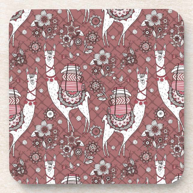 Funny Llamas Pattern Coaster (Front)