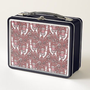 Funny Llamas Pattern Metal Lunch Box