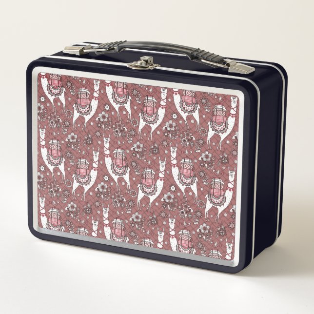 Funny Llamas Pattern Metal Lunch Box (Front)
