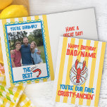 Funny Lobster Amalfi Yellow Stripe Photo Birthday Card<br><div class="desc">Bring the Coastal Sass straight to Dad’s Morning Brew on his birthday! Introducing our cheeky "Dad, You're Our Fave Crusty-Ancien'" card —where Italian summer vibes meet seafood puns in the most loveably crusty way possible. Designed in the trending Amalfi Coast aesthetic, this card features sunny yellow and cream stripes, playful...</div>