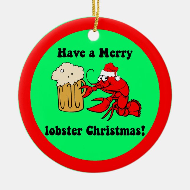 Funny lobster Christmas Ceramic Tree Decoration (Front)