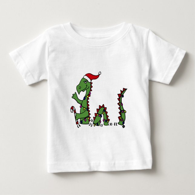 Funny Loch Ness Monster in Santa Hat Christmas Baby T-Shirt (Front)