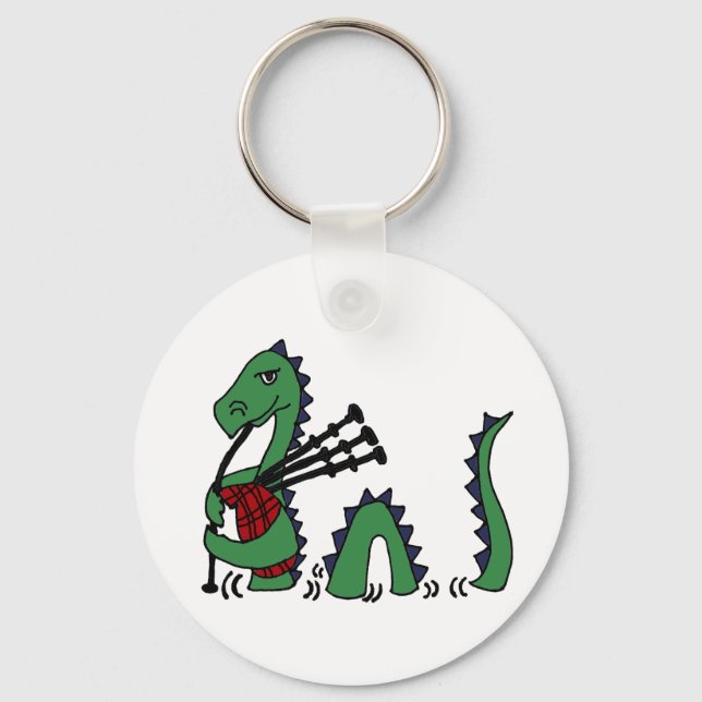 Funny Loch Ness Monster Playing Bagpipes Key Ring (Front)