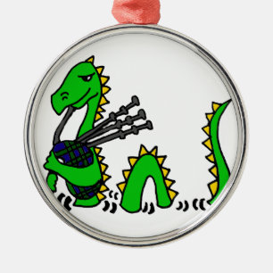 Funny Loch Ness Monster Playing Blue Bagpipes Metal Tree Decoration