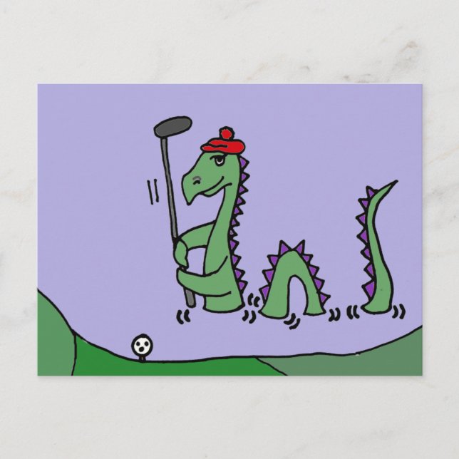 Funny Loch Ness Monster Playing Golf Postcard (Front)