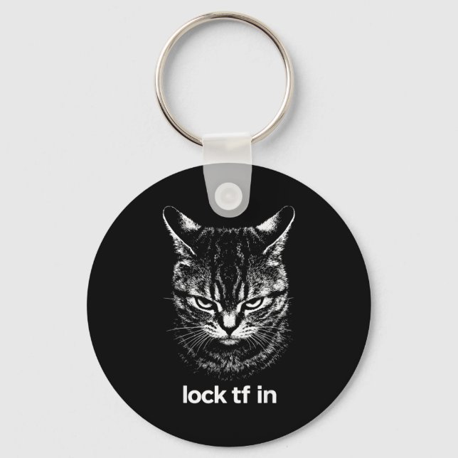 Funny lock tf in cat graphic motivational retro  key ring (Front)