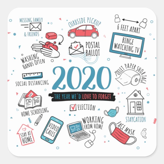 Funny Lockdown 2020 Quarantine Commemorative Square Sticker (Front)