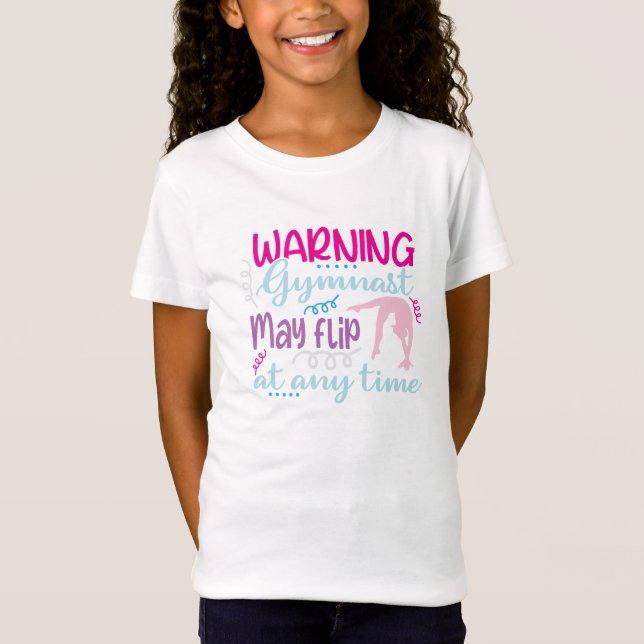 Funny logo gymnast girl pink blue might flip cute T-Shirt (Front)