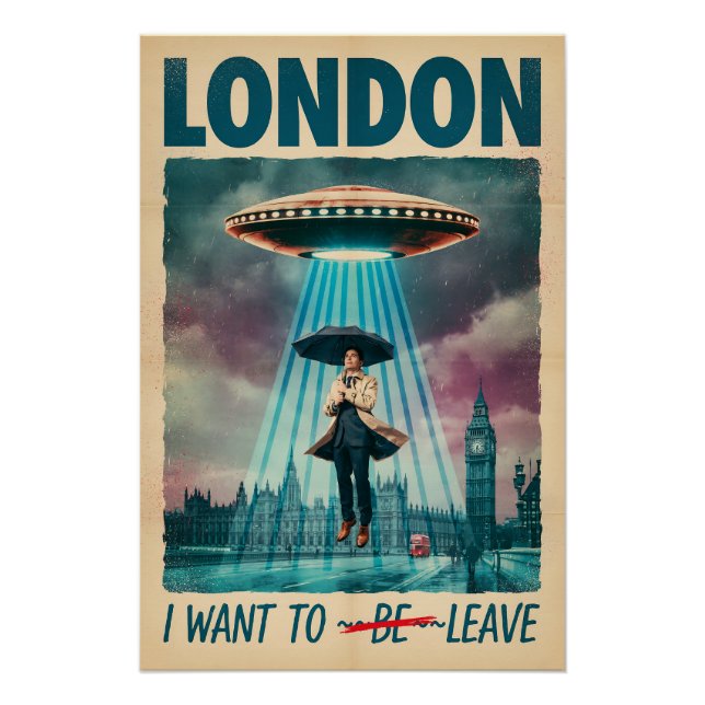 Funny London Alien Abduction Retro Sci-Fi Poster (Front)