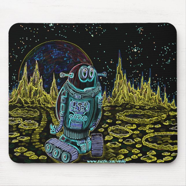 Funny lonely robot mousepad design (Front)
