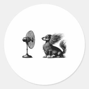 Funny Long Haired Dachshund Dog With Fan Doxie Wie Classic Round Sticker