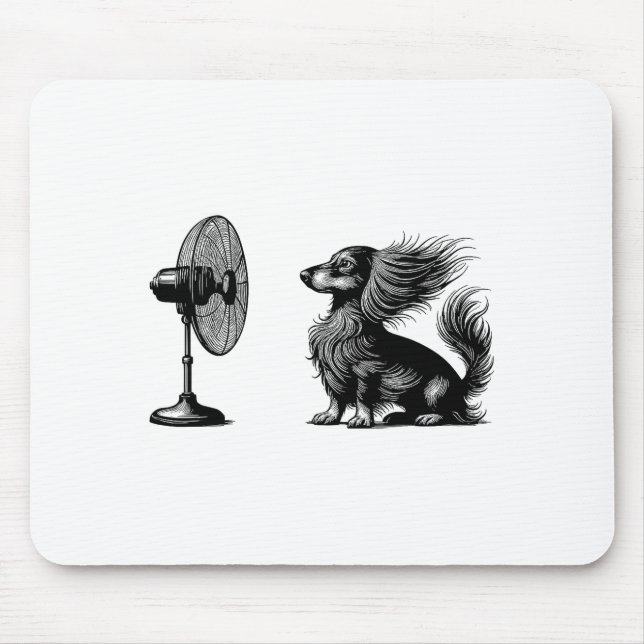 Funny Long Haired Dachshund Dog With Fan Doxie Wie Mouse Pad (Front)