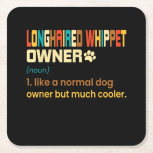 Funny Longhaired Whippet Vintage Retro Dog Mum Dad Square Paper Coaster