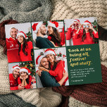 Funny Look at Us 5 Photo Collage Christmas<br><div class="desc">This funny five photo collage holiday card features retro style typography reading, "Look at us, being all festive and stuff" in real gold foil. Don those Santa hats, reindeer antlers, ugly sweaters, or other obvious Christmas attire and accessories. Then snap some photos. Upload your favourites, and, voila - you've got...</div>
