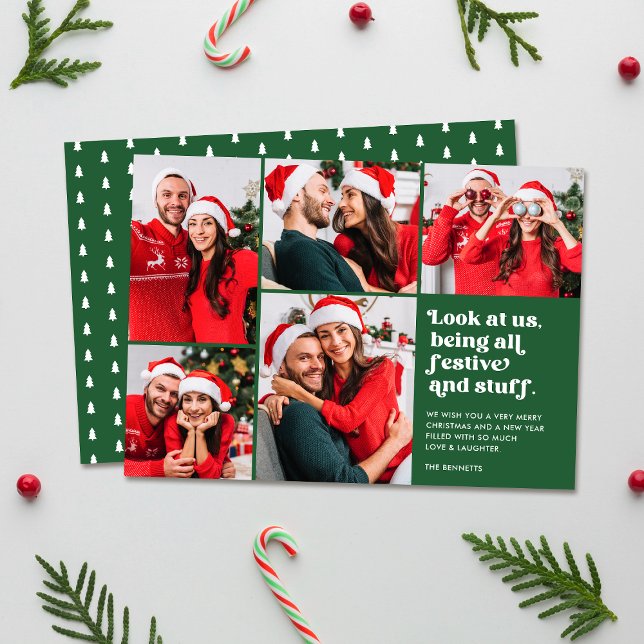 Funny Look at Us 5 Photo Collage Christmas Holiday Card (Creator Uploaded)