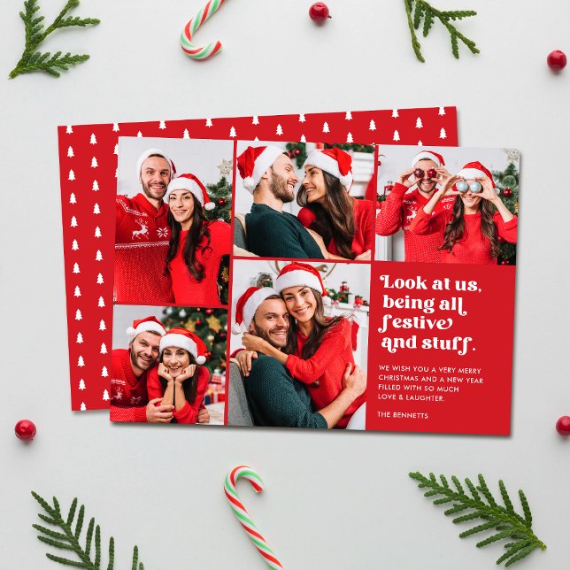 Funny Look at Us 5 Photo Collage Christmas Holiday Card (Creator Uploaded)