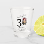 Funny 'Look Who's 30' Stylish 30th Birthday Shot Glass<br><div class="desc">Cheers to thirty years! Raise a glass with our Look Who's Milestone shot glasses, customised with a photo of the birthday man or woman as the '0' in their age. Complete with elegant calligraphy and personal details like their name, age, location, and year, these 30th birthday shot glasses are the...</div>