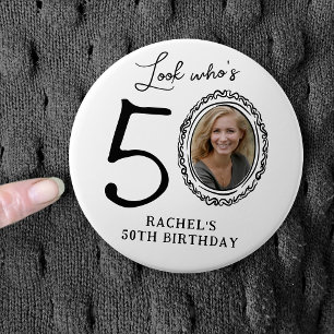 Funny Look Who's 50! Photo 50th Birthday 7.5 Cm Round Badge
