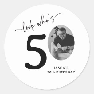 Funny 'Look Who's 50' Stylish 50th Birthday Classic Round Sticker