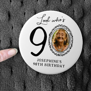 Funny Look Who's 90! Photo 90th Birthday 7.5 Cm Round Badge