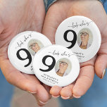 Funny 'Look Who's 90' Stylish 90th Birthday 6 Cm Round Badge<br><div class="desc">Celebrate ninety years in style with our Look Who's 90 Milestone Button! Featuring a photo of the birthday person as the '0' in their age, this customisable button is a unique way to make them feel special. Our elegant calligraphy and personalised details, including their name, age, location, and year, make...</div>