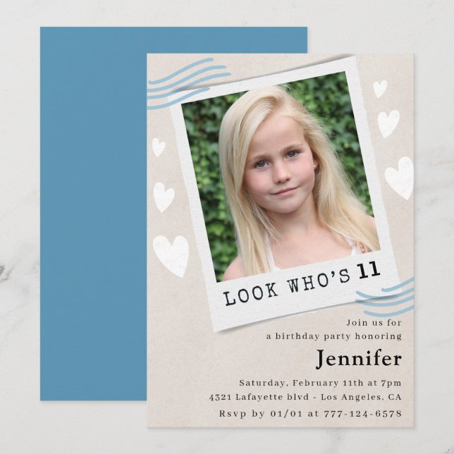 Funny Look who's turning 11th birthday invitations (Front/Back)