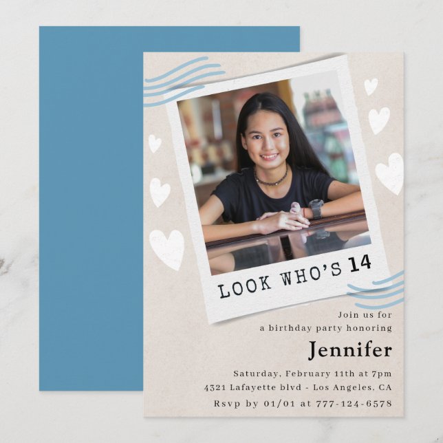 Funny Look who's turning 14th birthday invitations (Front/Back)