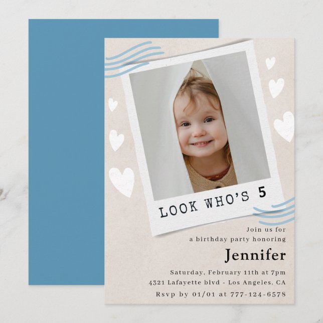 Funny Look who's turning 5th birthday invitations (Front/Back)