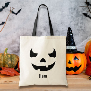 Funny Looking Jack O'Lantern Custom Name Tote Bag