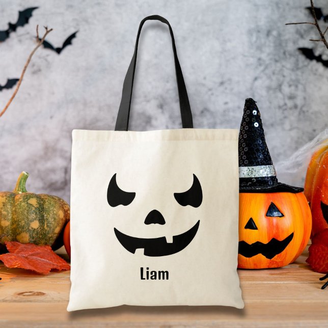 Funny Looking Jack O'Lantern Custom Name Tote Bag (Creator Uploaded)
