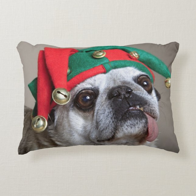 Funny looking pug with tongue hanging out decorative cushion (Front)