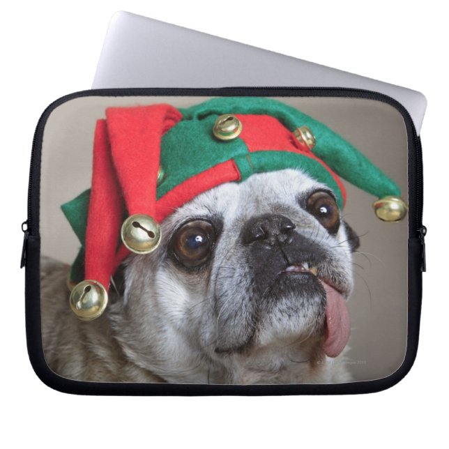 Funny looking pug with tongue hanging out laptop sleeve (Front)