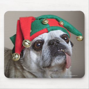 Funny looking pug with tongue hanging out mouse pad