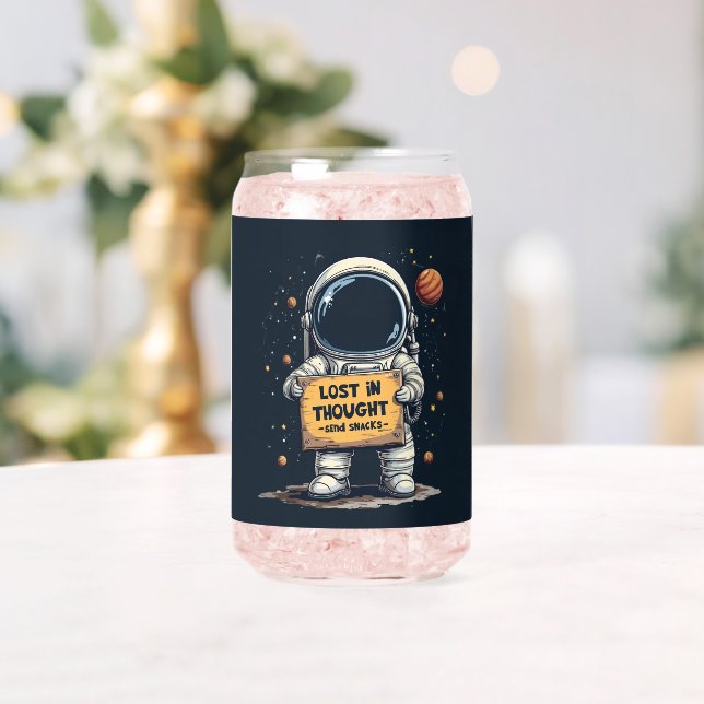 Funny Lost in Thought Astronaut Space Illustration Can Glass (Insitu (Wedding))