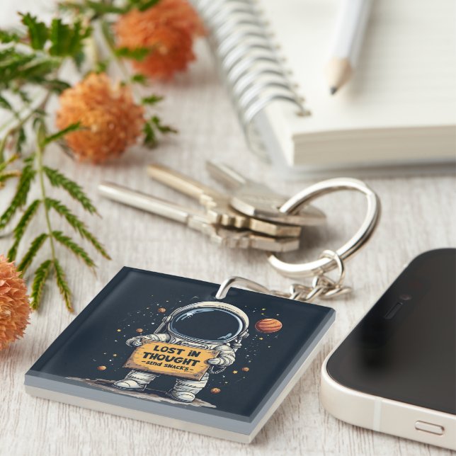 Funny Lost in Thought Astronaut Space Illustration Key Ring (Front Right)