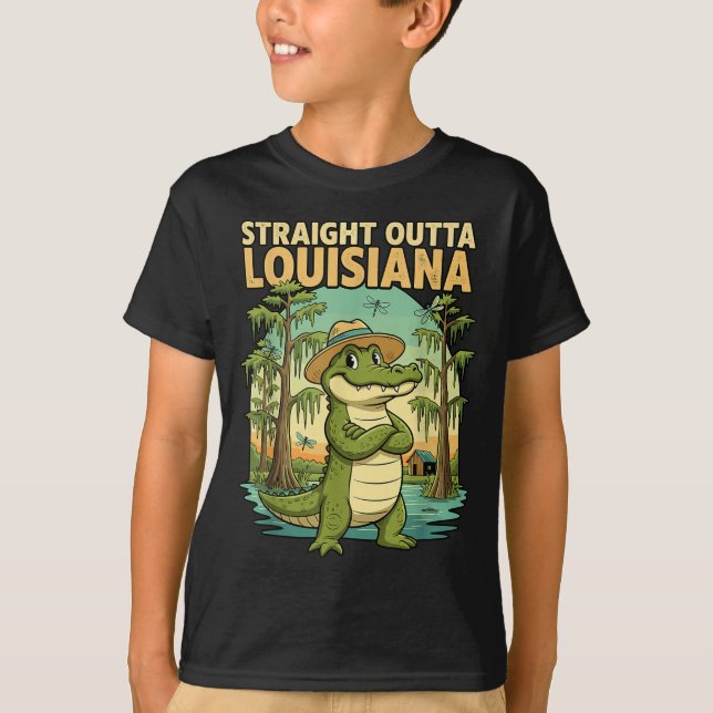 Funny Louisiana Alligator Retro Wildlife Travel Ba T-Shirt (Front)