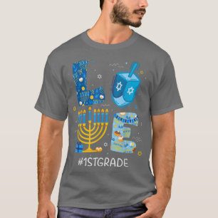 Funny LOVE 1st Grade Teacher Menorah Jewish Hanukk T-Shirt