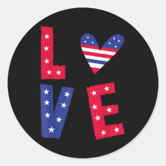 Funny Love American Flag Day Usa 4th Of July Patri Classic Round Sticker