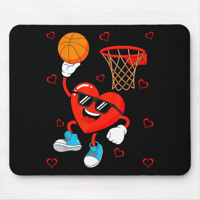 Funny Love Basketball Heart Shape Happy Valentine' Mouse Pad (Front)