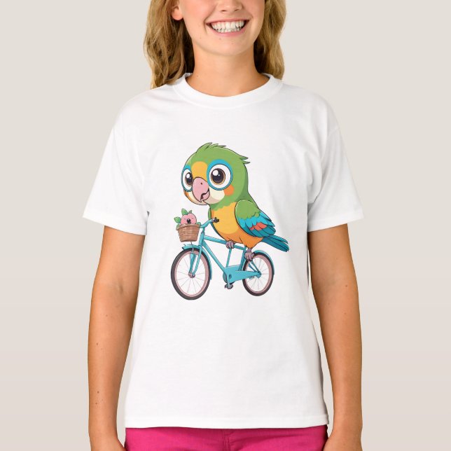 Funny Love Birds with Him Bicycle  T-Shirt (Front)