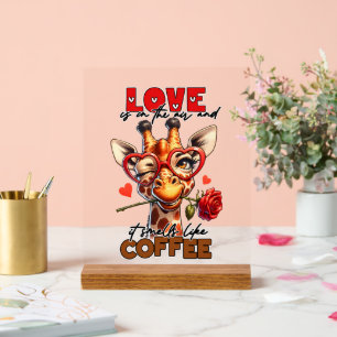 funny love coffee giraffe word art  acrylic sign