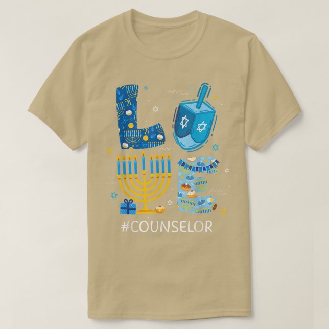 Funny LOVE Counsellor Teacher Menorah Jewish Hanuk T-Shirt (Design Front)