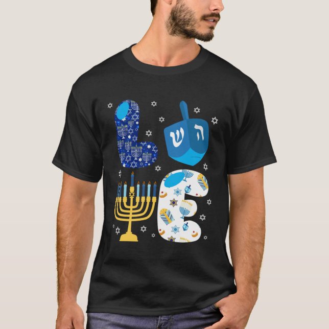 Funny LOVE Cute Hanukkah Decorations Dreidel Menor T-Shirt (Front)