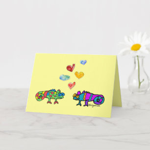 Funny Love Iguanas Cartoon Folded Greeting Card