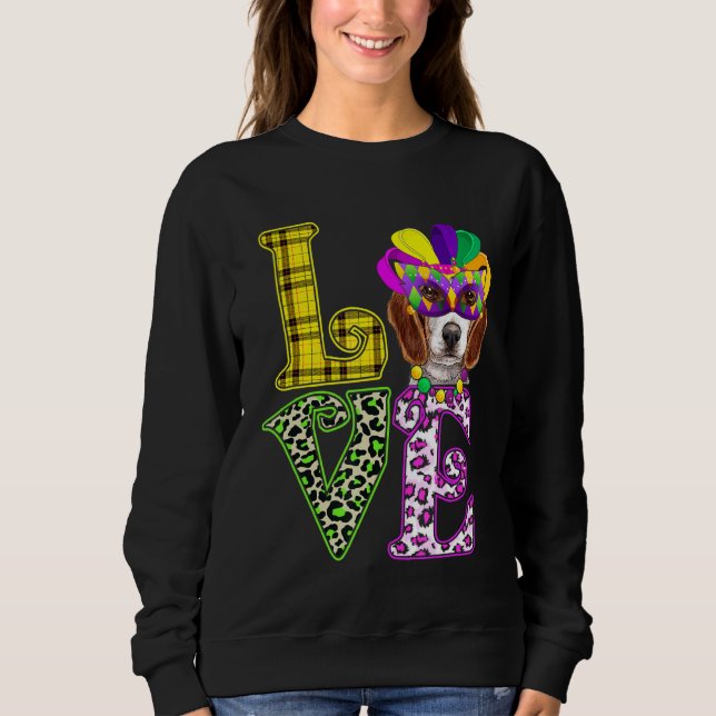 Funny Love Mardi Gras Beagle Dog Dad Dog Mum Sweatshirt (Front)